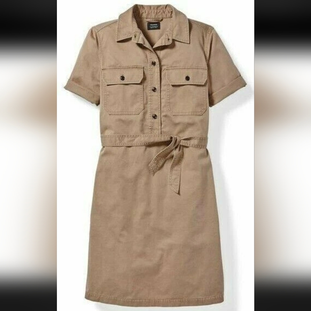 Filson Colville Shirt Dress Short Sleeve Cotton Twill Belted Dark Tan M 20138978